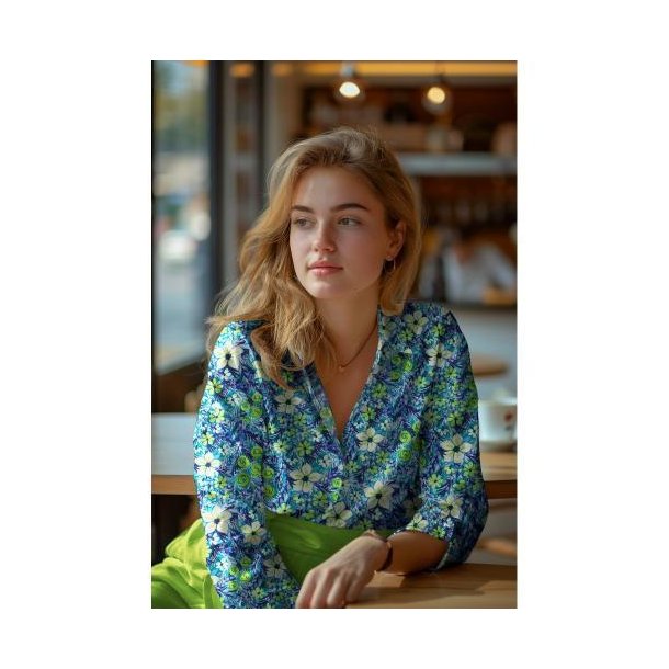 Viscose satin Digital Flowers, Navy