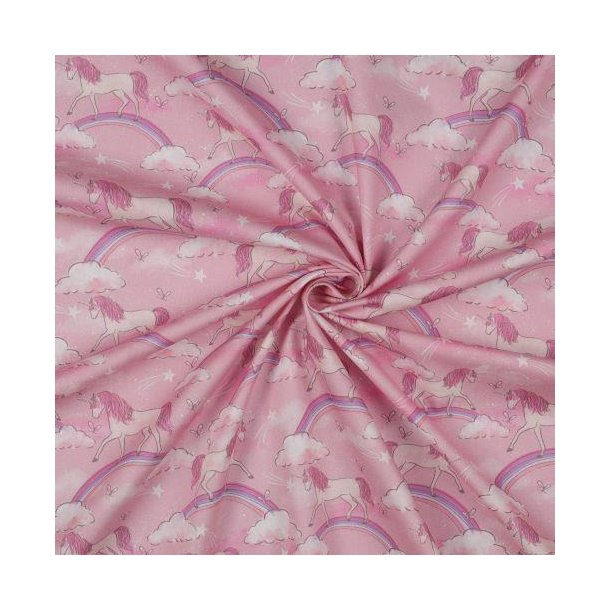 Fine poplin digital Unicorn and Rainbows, Light pink