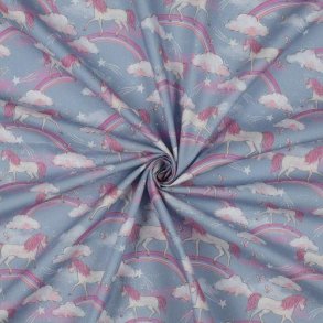 Fine poplin digital Unicorns and Rainbows, Denim
