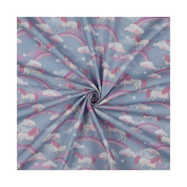 Fine poplin digital Unicorns and Rainbows, Denim