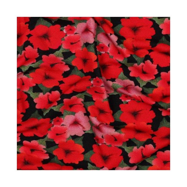 Viscose jersey digital Flowers, Red