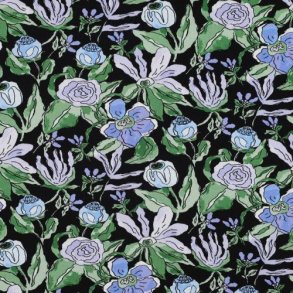 Viscose jersey Digital Flowers, Black