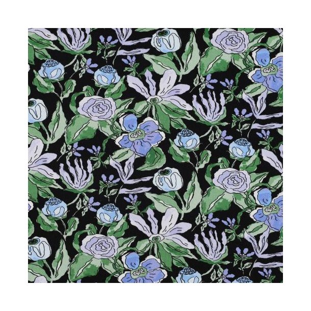 Viscose jersey Digital Flowers, Black