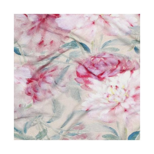 Viscose jersey digital Flowers, Light pink