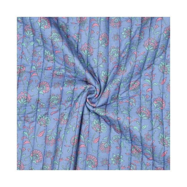 Stepped double gauze Flowers, Light blue/mint