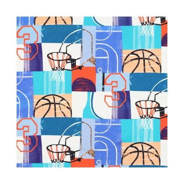 French terry digital Basketball, blue