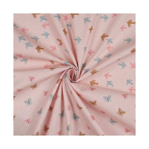 Bomuld/poplin Gots Birds og Butterflies, Powder