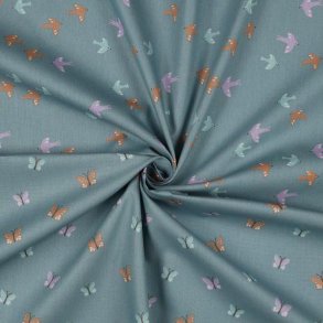 Bomuld/poplin Gots Birds og Butterflies,  Dark mint