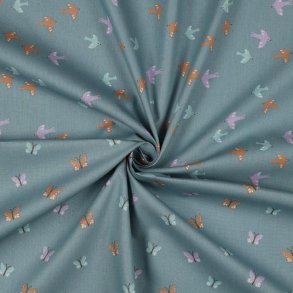 Bomuld/poplin Gots Birds og Butterflies, Dark mint