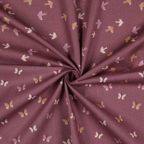 Bomuld/poplin Gots Birds og Butterflies, Wine red