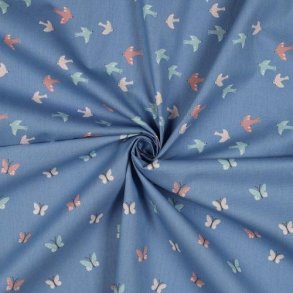 Bomuld/poplin Gots Birds og Butterflies, Blue