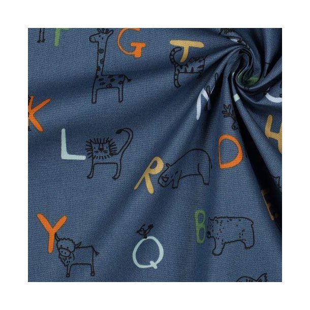 Poplin Gots Animal Alphabeth, Blue