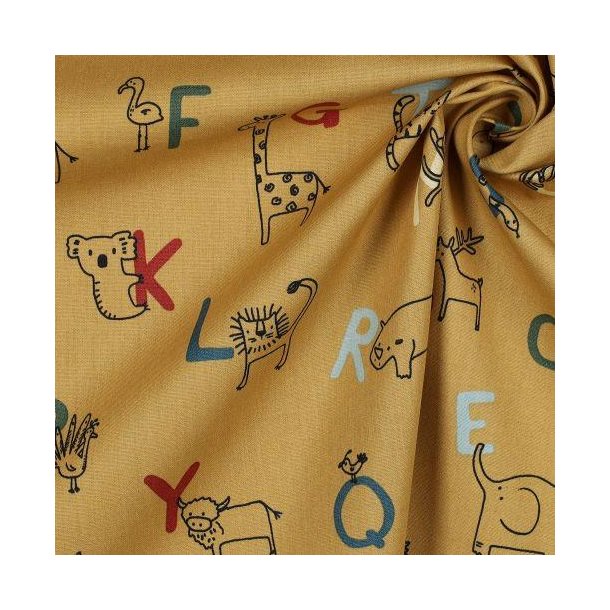 Poplin Gots Animal Alphabeth, Mustard