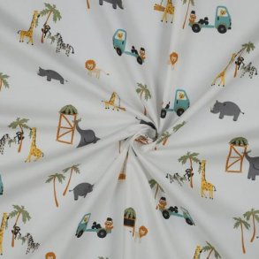 Fine poplin Safari animals, White