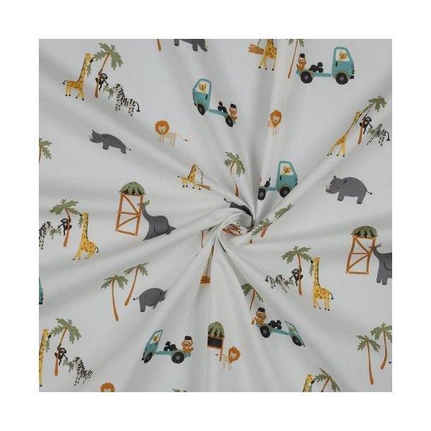 Fine poplin Safari animals, White