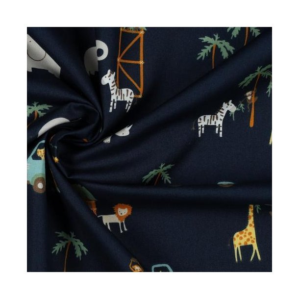 Fine poplin Safari animals, Navy