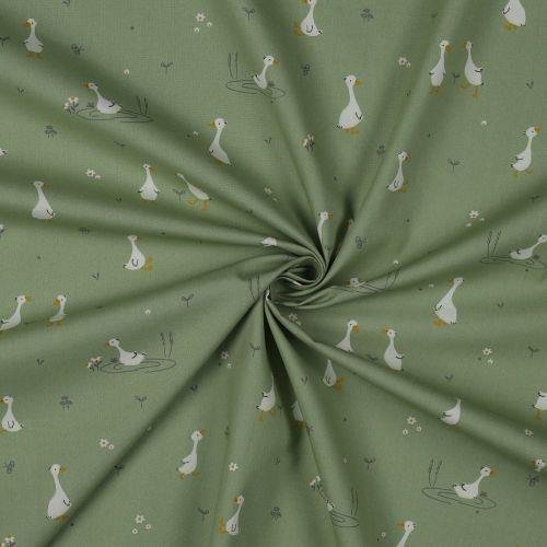 Fine poplin Goose, Basil - Poplin Fugle, fisk og insekter - Kølkær Stof ...