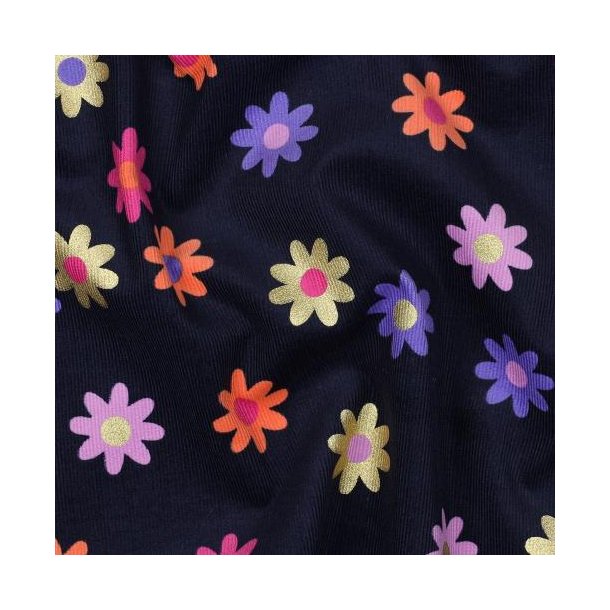 Babycord foil Flowers, Navy