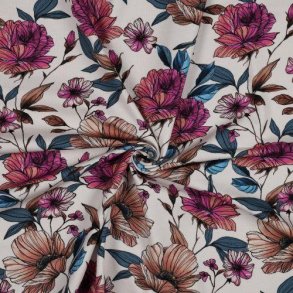 �kotex bomulds jersey Big Flowers, Ecru