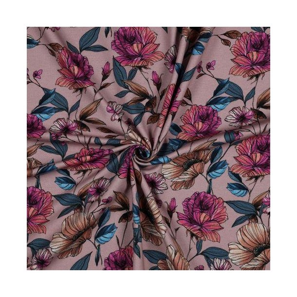 �kotex bomulds jersey Big Flowers, Dark Powder