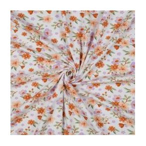 Gots bomulds jersey Flowers, White