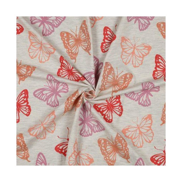 Jersey melange glitter Butterflies, Ecru melange