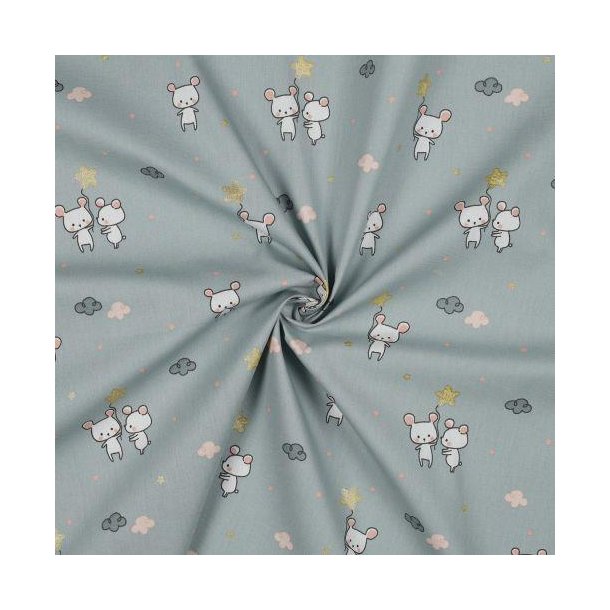 Poplin Glitter sweet Mouse, Ocean green