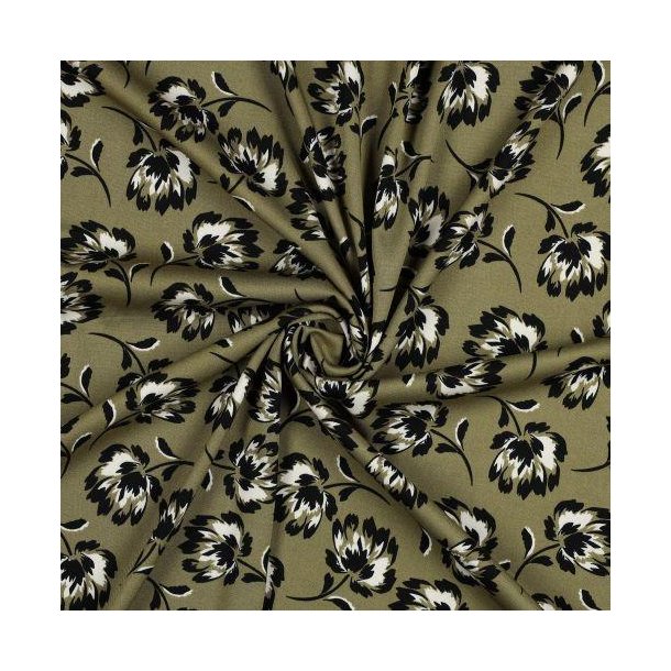 Rosella/viscose stretch Flowers, Olive