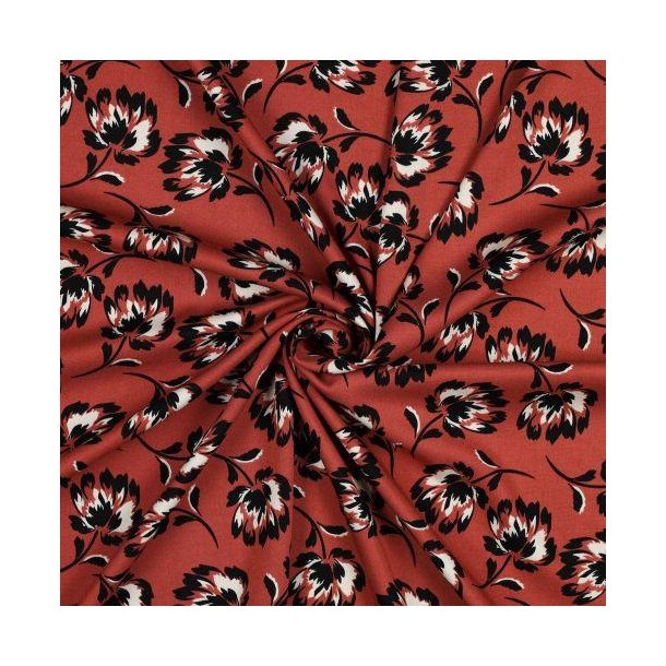 Rosella/viscose stretch Flowers, Ketchup red