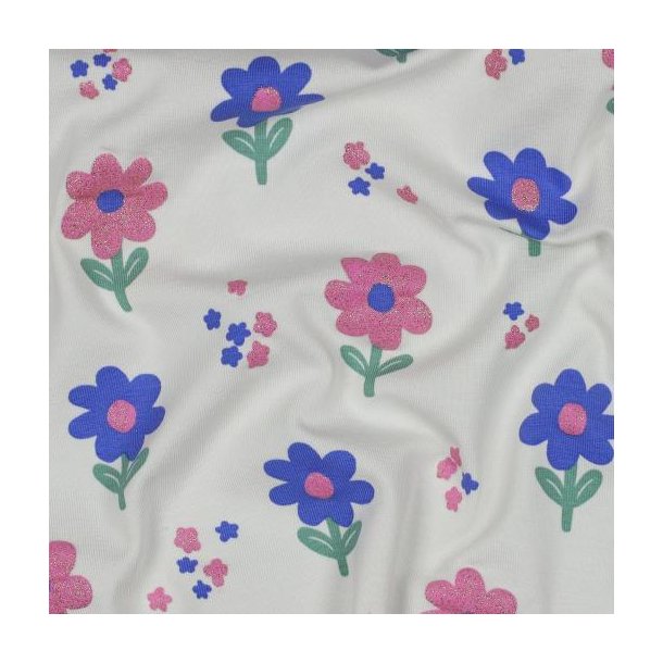 �kotex bomulds jersey Glitter Flowers, Off white