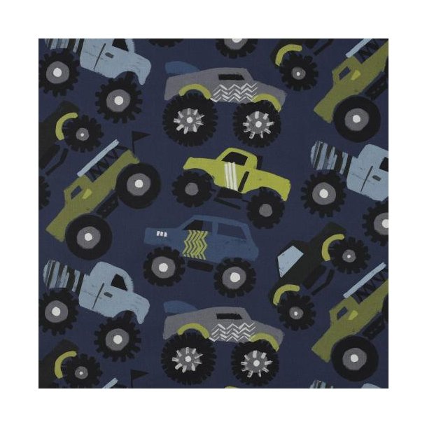 Fine poplin digital Monstertrucks, Navy