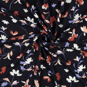 Viscose poplin stretch Flowers, Navy