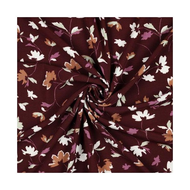 Viscose poplin stretch Flowers, Wine