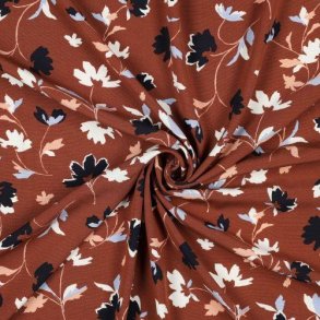 Viscose poplin stretch Flowers, Brown