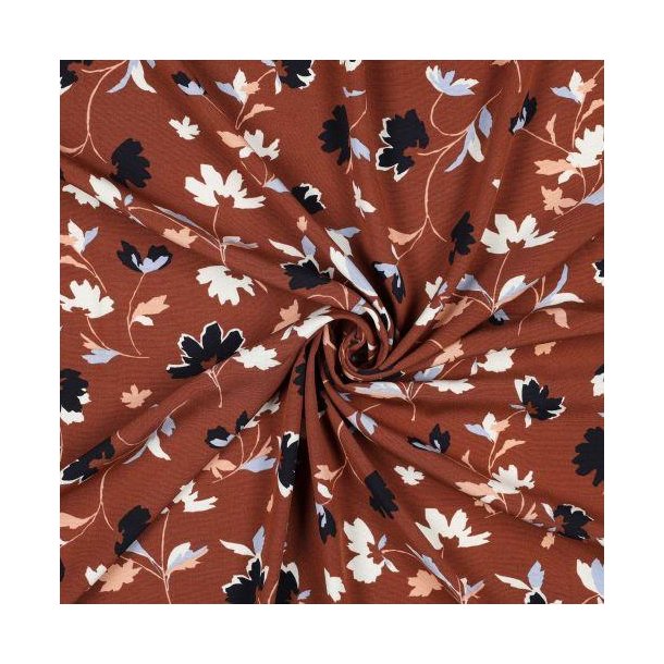 Viscose poplin stretch Flowers, Brown