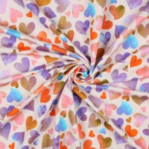 French terry digital Hearts, Ecru