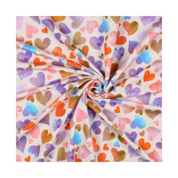 French terry digital Hearts, Ecru