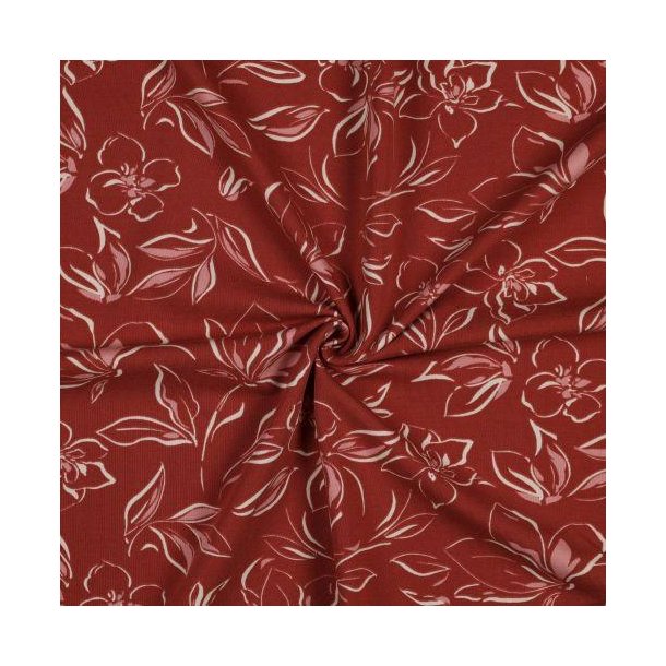 Gots French terry Flowers, Ketchup red