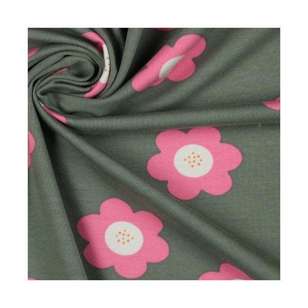 Gots French Terry Big Flowers, Jade