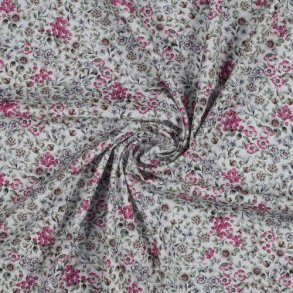 Poplin digital Flowers, White