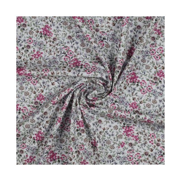 Poplin digital Flowers, White