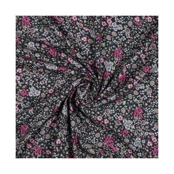 Poplin digital Flowers, Navy