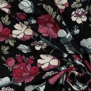 �kotex bomulds jersey Big Flowers, Black