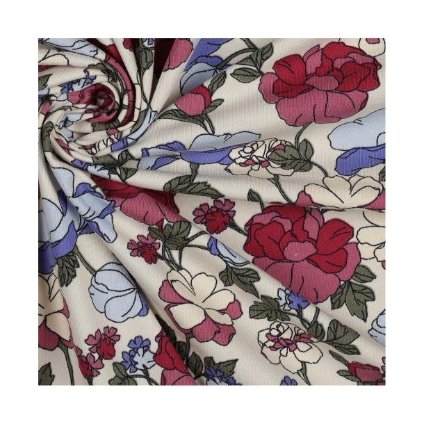 �kotex bomulds jersey Big Flowers, Ecru