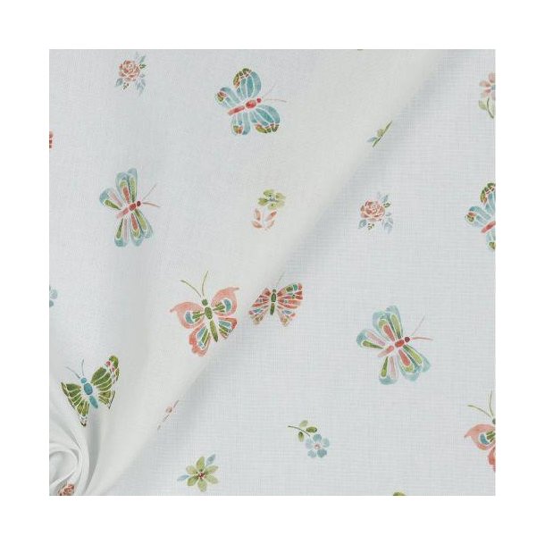 Poplin Digital butterflies, White