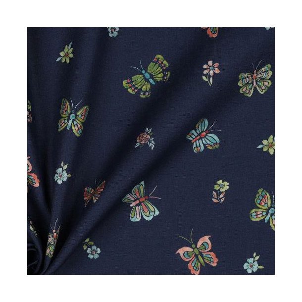 Poplin digital butterflies, Navy