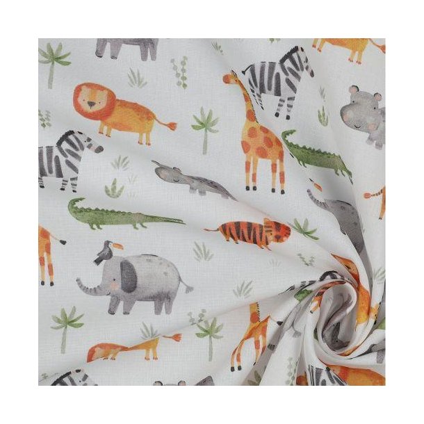 Poplin Digital Safari animals, White