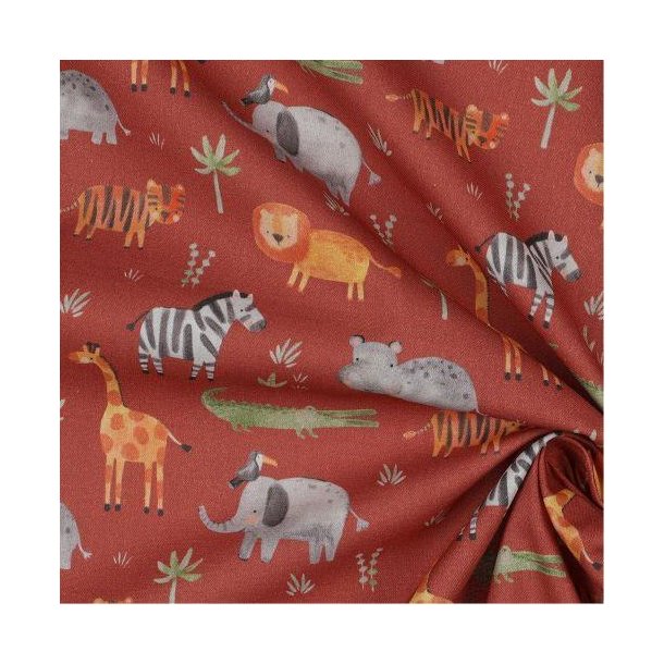 Poplin digital Safari animals, Brique