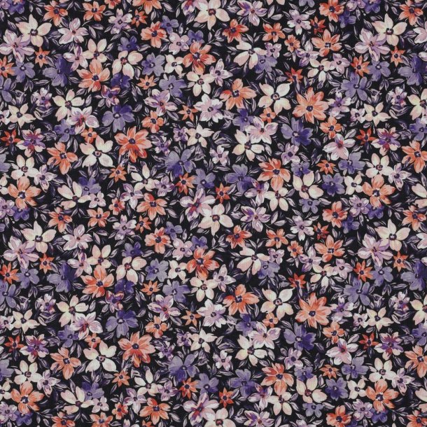 Poplin digital flowers, Black