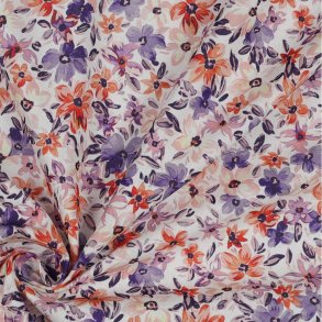 Poplin digital Flowers, White